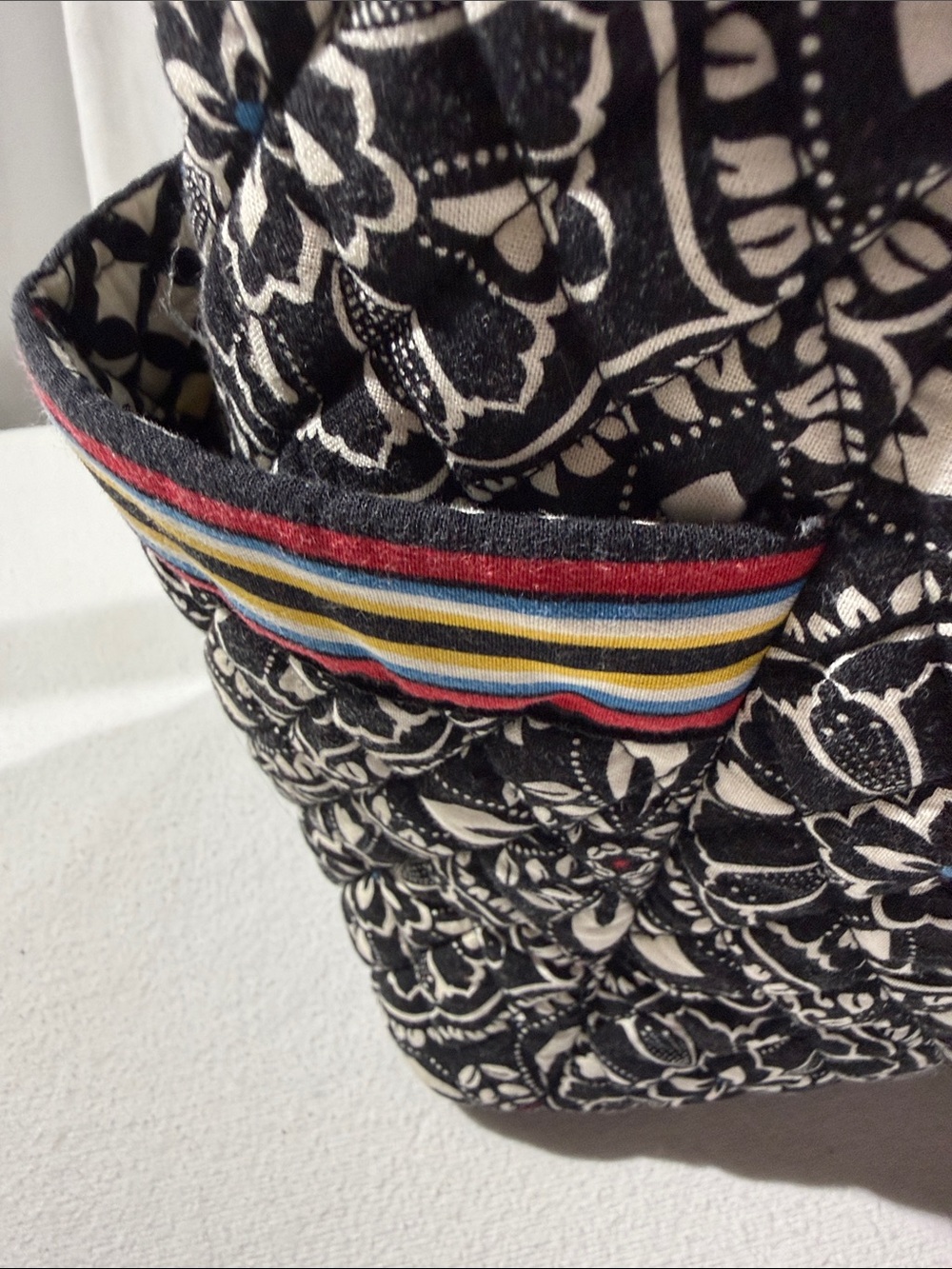 Vera Bradley Quilted Black & White Floral Tote Bag with Multicolor Accent - Picture 7 of 8